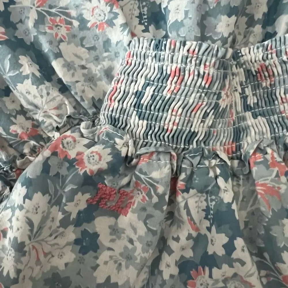 Ralph Lauren Girls Skirt 2T Blue Floral Tiered Smocked Cotton Boho Logo